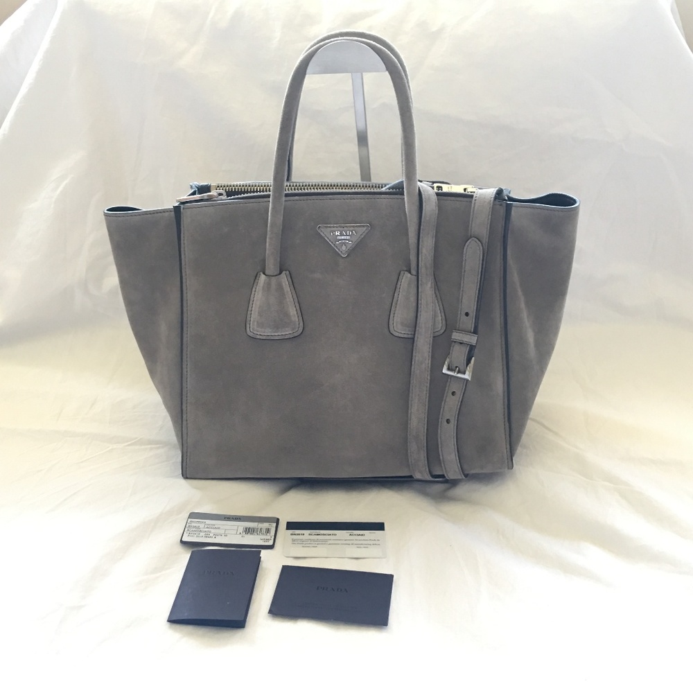 PRADA TWIN POCKET SCAMOSCIATO BN2619 GREY …